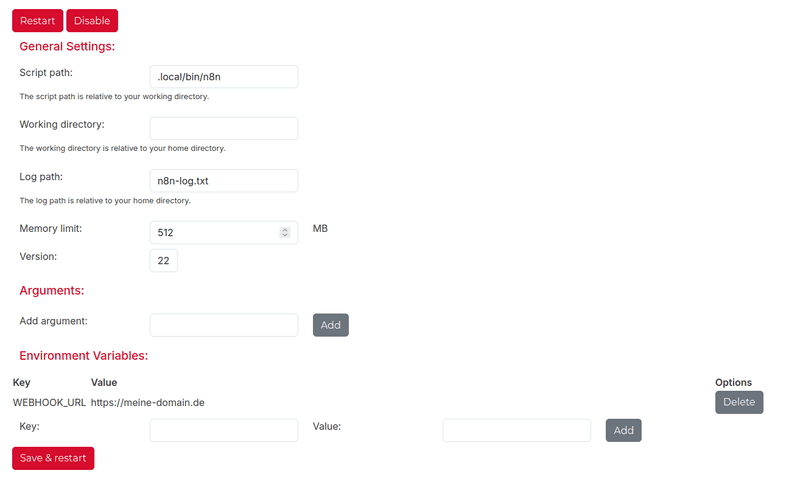 Node.js n8n Settings